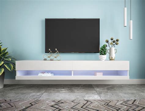 Buy 180 Wall Mounted Floating 80 TV Stand with 20 Color LEDs White ...