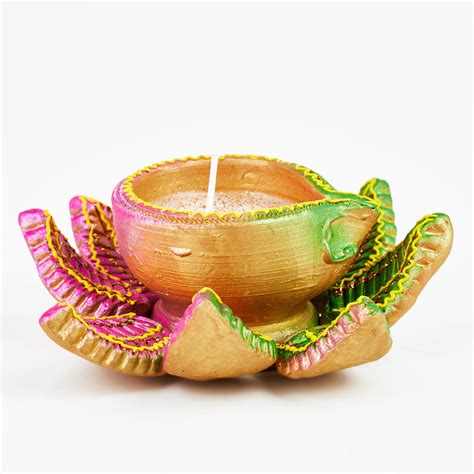 Buy Corsica Fest Terracotta Lotus Diya Candle from Corsica by Home ...
