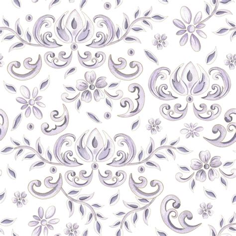 Ilustração de aquarela desenhada à mão Padrão de damasco sem costura ...