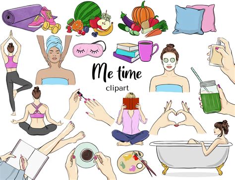 Me Time, Self Care Clipart, Wellness, Take Care of Your Mind, Body and ...