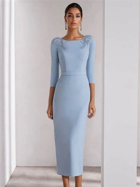 Robe Cocktail Bleu Fourreau Colonne Élégante Robe Formelle Mariage ...