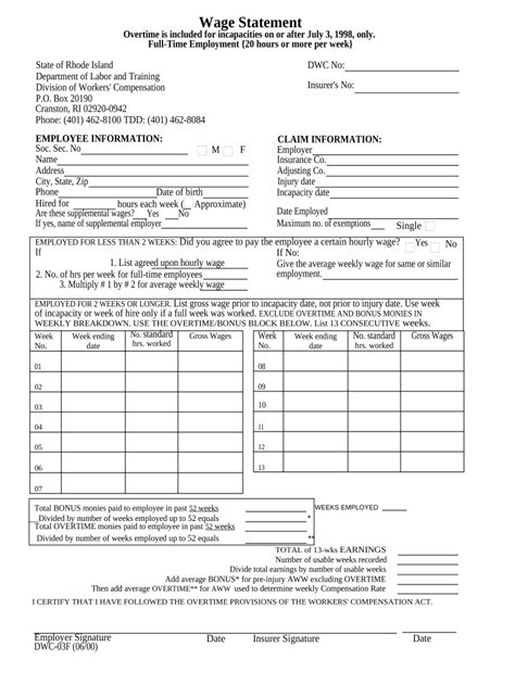Rhode Island Wage Statement - Blank Fillable Template | Fill Out, Print ...