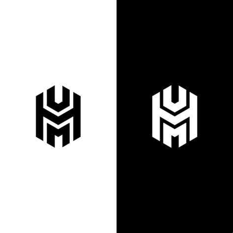 Dois logotipos brancos e pretos com as letras UHM | Vetor Premium