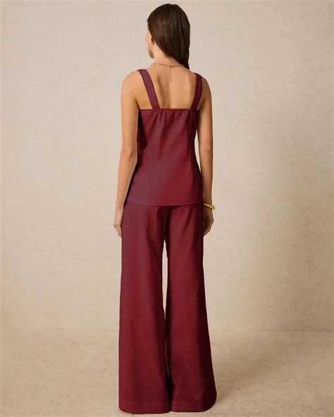 Square Neck Sleeveless Co-ord Set In Burgundy - Littlebox India