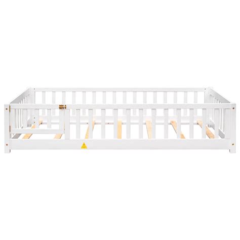 Twin Size Floor Bed Frame with Fence and Door, Solid | Ubuy India
