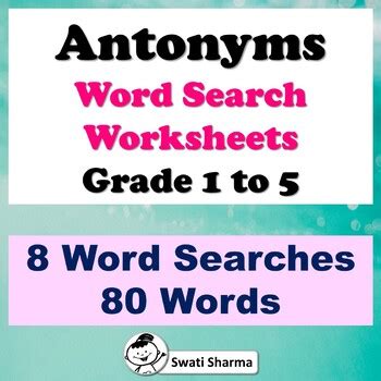 Antonyms Wordsearch worksheets, Grade 1 to 5 school resource by Swati ...