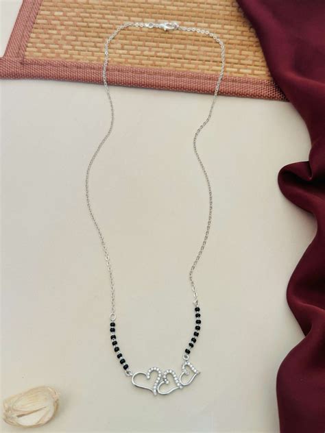 Triple Heart Silver Plated American Diamond Mangalsutra ...