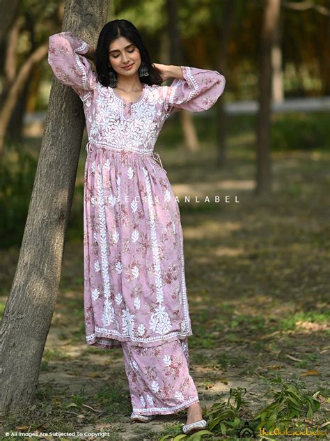Eliza Modal Chikankari Kurta Set-Pink|The Chikan Label