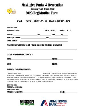Fillable Online Muskogee Parks & Recreation 2023 Registration Form Fax ...