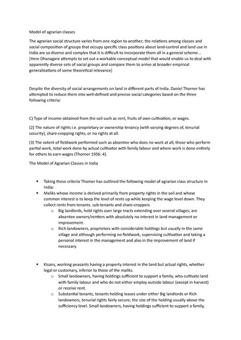 Model of agrarian classes - .. [Here Dhanagare attempts to set out a ...