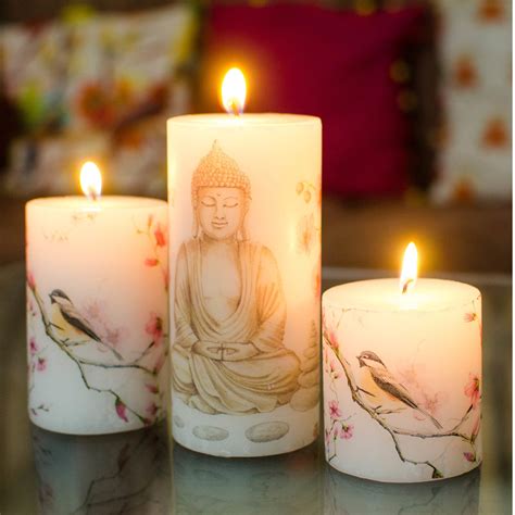 Set of 3 Buddha Image Printed Pillar Candles in a Gift Set – AuraDecor