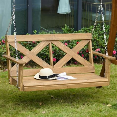 Buy 2-Person Fir Wood Porch Swing with Included Steel Chains and Rustic ...