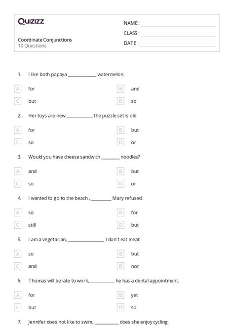 50+ Conjunctions worksheets for 5th Class on Quizizz | Free & Printable