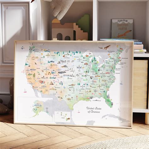 Educational United States Map Printable USA Map Kids Room Decor Travel ...