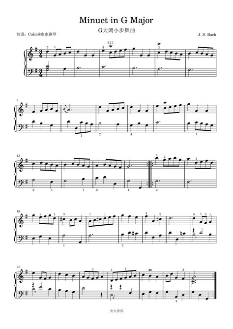 Minuet in G Major钢琴谱-J. S. Bach-Calm-虫虫钢琴