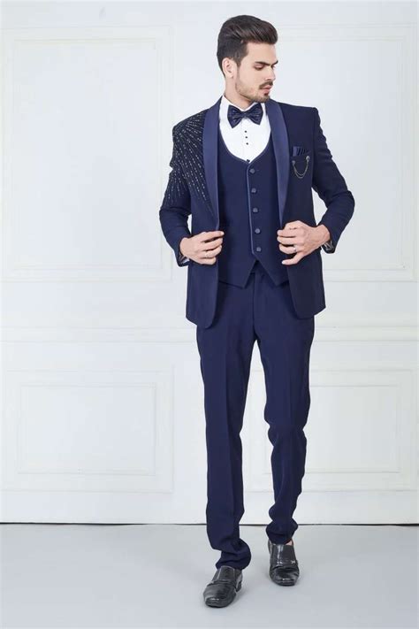 Navy Blue Stylish Design Tuxido – De Royal Mens Ethnic