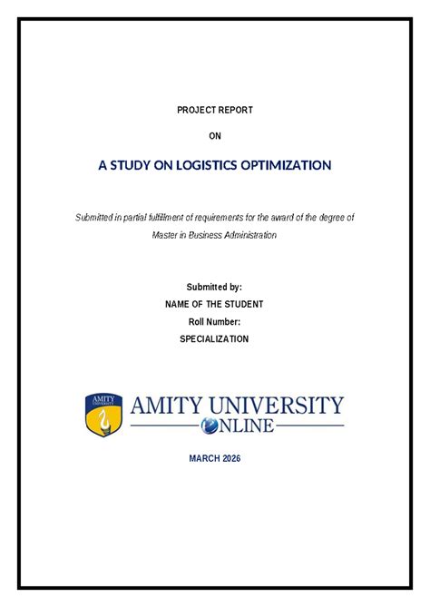 MBA 2026 Project Report: A Study on Logistics Optimization - Studocu