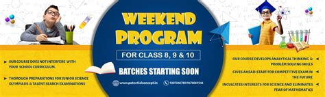 Weekend program for class 8, 9 and 10 at Potential and Concept Educations