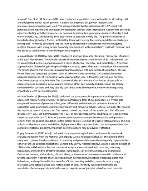 Paranoia rol - Good - Jessica C. Bird et al, (12 February 2022) was ...