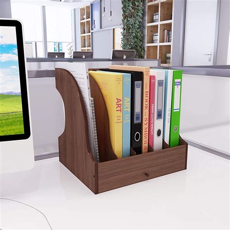 Marrone File Organizer Wooden File Rack Desktop Office File Column File ...