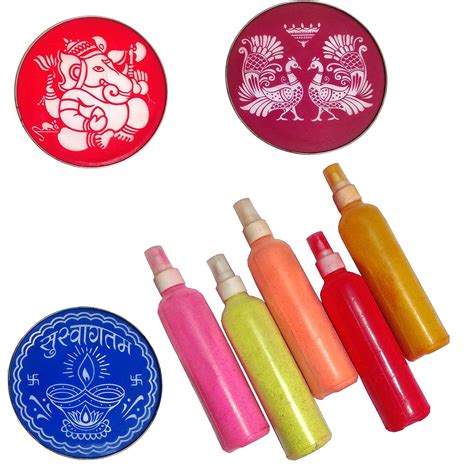 Buy Buyent Rangoli Stencils with Colours Rangoli Bottle Diwali Floor ...
