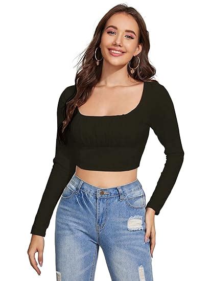 Buy Shasmi Black Women's Ruched Bust Solid Crop Top (Shree Top 17 Black ...