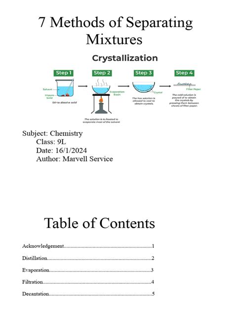 Chemistry 7 Methods of Mixture Separation | PDF | Crystallization | Filtration