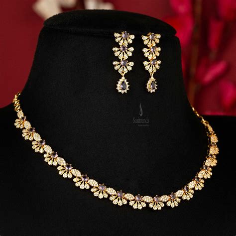American Diamond Micro Gold Plated Jewellery Set – Party Wear – Sasitrends