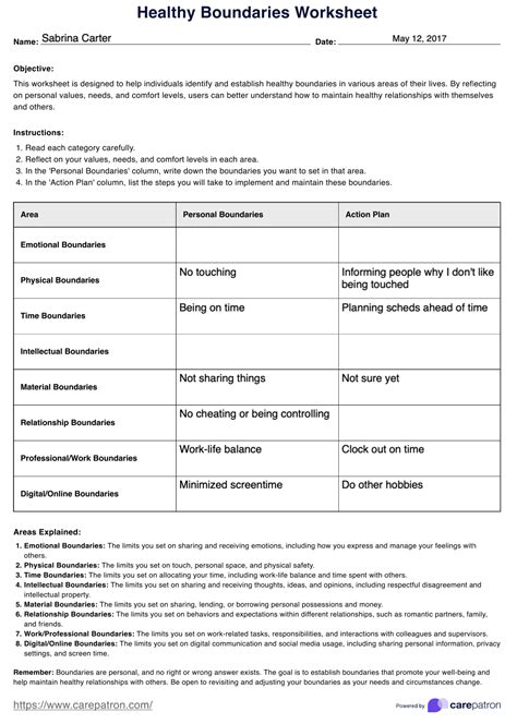 Healthy Boundaries Worksheet & Example | Free PDF Download - Worksheets ...
