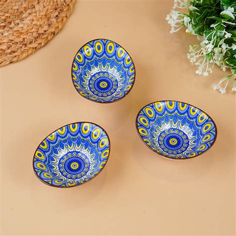 Yellow & Blue Sunburst Long Ceramic Bowls Set of 3 – The Golden Theory