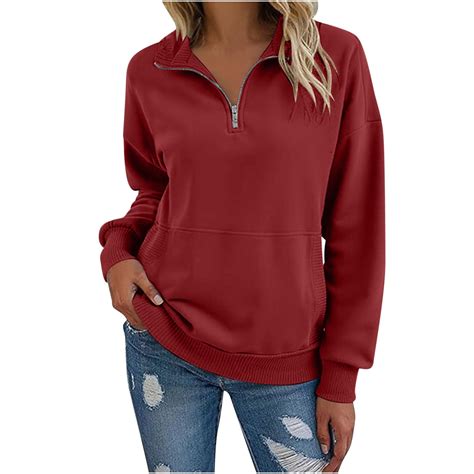 qucoqpe Lightweight Quarter-Zip Sweatshirt for Women Fall Fashion Solid ...