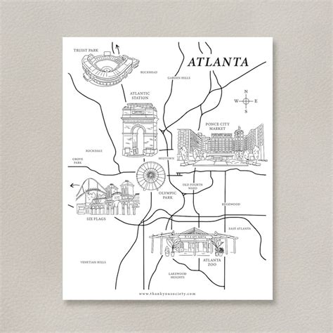 Buy 8x10 Atlanta Map Detailed Drawn Map of the Atlanta Metro Area ...