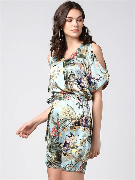 Women's Blue Satin Floral Playsuit – Stylestone