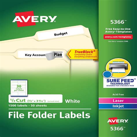Avery TrueBlock File Folder Labels, 2/3" x 3-7/16", 1,500 Printable ...