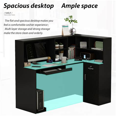 FUFU&GAGA 55.9-in Black Modern/Contemporary Reception Desk Hutch ...