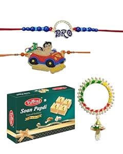 Yuvraj couple rakhi &1 kid (bhaiya bhabhi) & sweets desi soan papdi 200 ...