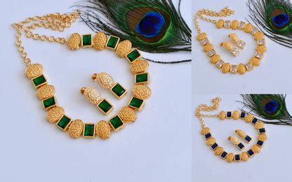Gold tone sufi block stone necklace set – dreamjwell