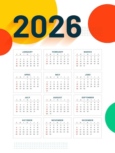 2026 new year calendar layout for monthly events | Free Vector