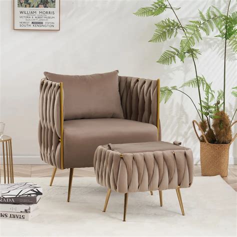 Doe Buck Velvet vegan Accent Chair with ottoman /Lounge Chair for Livi ...