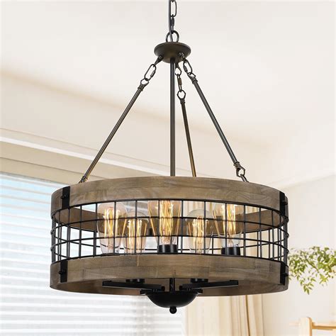 4-light Farmhouse Chandelier for Dining Room 17.7 inch Rustic Drum ...