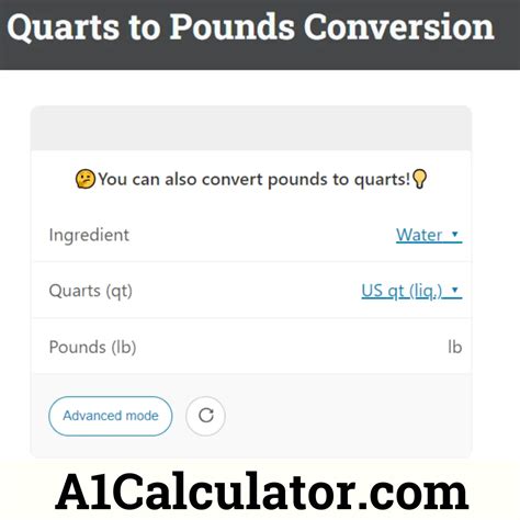 Quarts To Pounds Conversion - A1Calculator