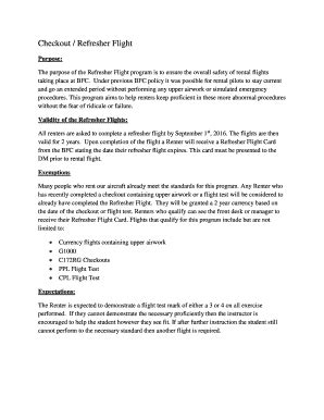 Fillable Online Checkout / Refresher Flight - Brampton Flight Centre ...