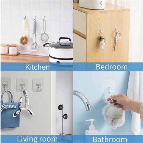 Pack Of 20 Adhesive Transparent Tiles Hooks