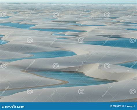 Aerial View of Lencois Maranhenses. White Sand Dunes with Pools of ...