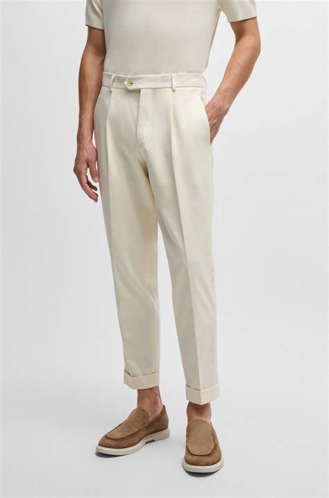 BOSS - Relaxed-fit trousers in cotton, virgin wool and stretch