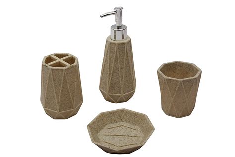 Ganesh Infotech 4 Piece Ceramic Bathroom Accessory Set(Beige) : Amazon ...