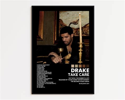Drake Cover Poster, Take Care Album Wall Print, Tracklist Poster, Drake ...