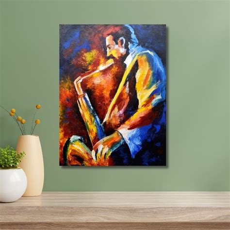 Handmade Musician Playing Saxophone Painting On Canvas Buy Online from ...