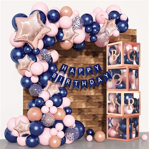 Hemito 61 Pcs Rose Gold Blue Pink Balloons birthday decoration kit ...
