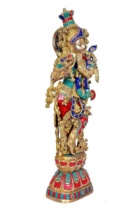 Brass Lord Krishna Murti with eye work (Height : 29 inches) – AONA INDIA